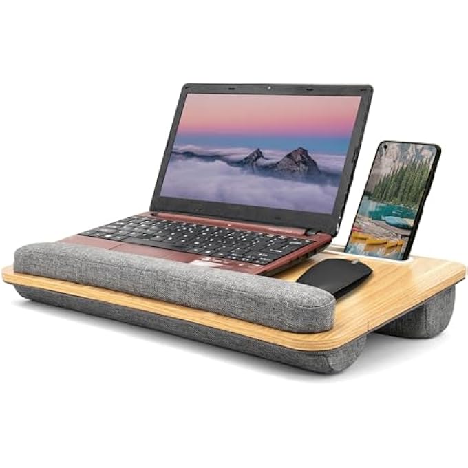 rayihni LAP DESK LAPTOP TRAY: COMPUTER BED TRAY WITH SOFT PILLOW - PADDED LAP WORK TRAY AND GAMING DESK ON BED - WRITING TRAY FOR HOME OFFICE - FITS UP TO 15.6 INCH LAPTOP - Image 1