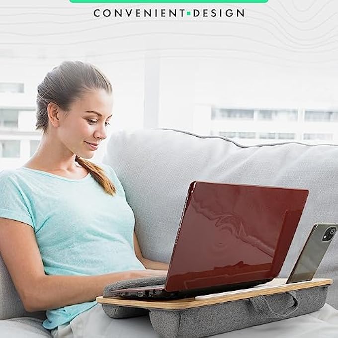 rayihni LAP DESK LAPTOP TRAY: COMPUTER BED TRAY WITH SOFT PILLOW - PADDED LAP WORK TRAY AND GAMING DESK ON BED - WRITING TRAY FOR HOME OFFICE - FITS UP TO 15.6 INCH LAPTOP - Image 2