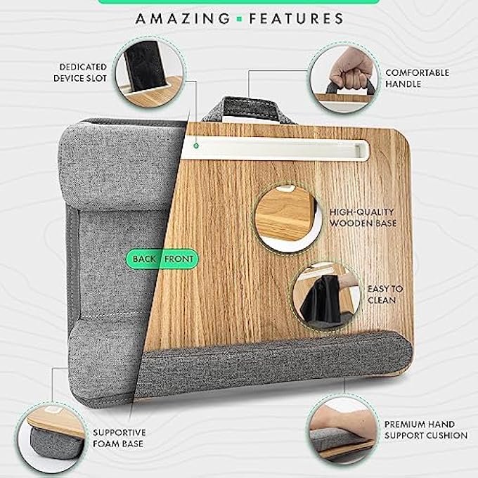 rayihni LAP DESK LAPTOP TRAY: COMPUTER BED TRAY WITH SOFT PILLOW - PADDED LAP WORK TRAY AND GAMING DESK ON BED - WRITING TRAY FOR HOME OFFICE - FITS UP TO 15.6 INCH LAPTOP - Image 3