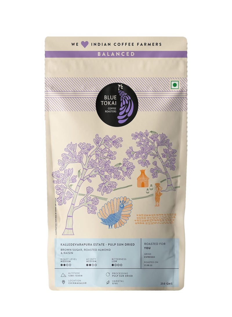 Blue Tokai محامص القهوة كالي ديفارابورا إستيته PSD - تحميص متوسط | طحن قهوة فرنسي 250 جرام | 100% حبوب أرابيكا | قهوة متخصصة | قهوة مطحونة محمصة طازجة - Image 1