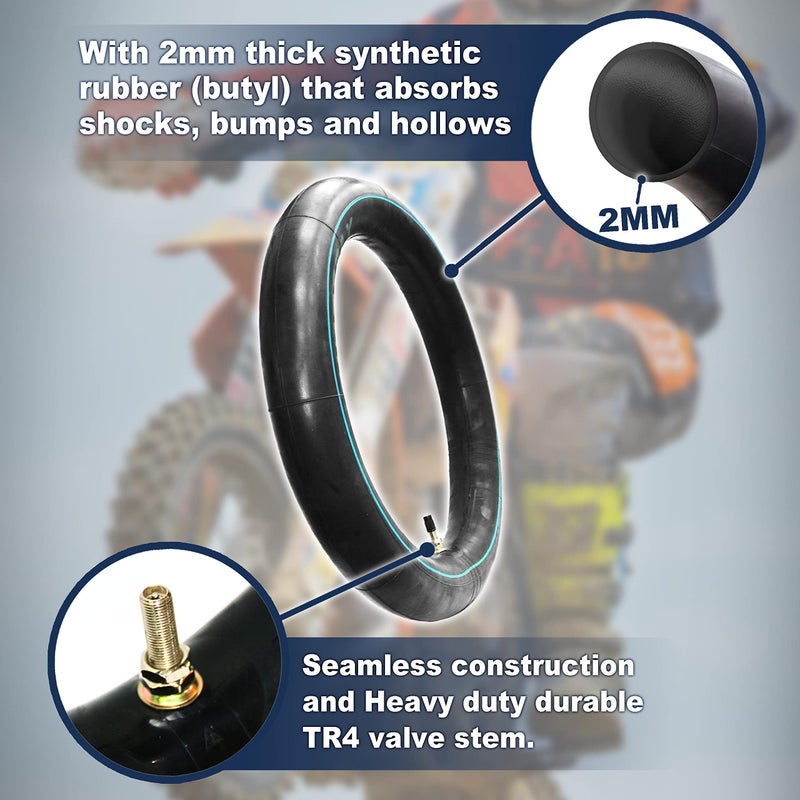 PIVOTRAX 70/100-17 (2.50/2.75-17) Heavy Duty Inner Tube â€“ 2mm Reinforced Butyl, TR4 Valve â€“ Fits Honda CRF125/150, CR85, Suzuki DRZ125/RM85, Kawasaki KX85/KLX140, Yamaha TTR125/YZ85, Baja, Coolster, TaoTao - Image 4