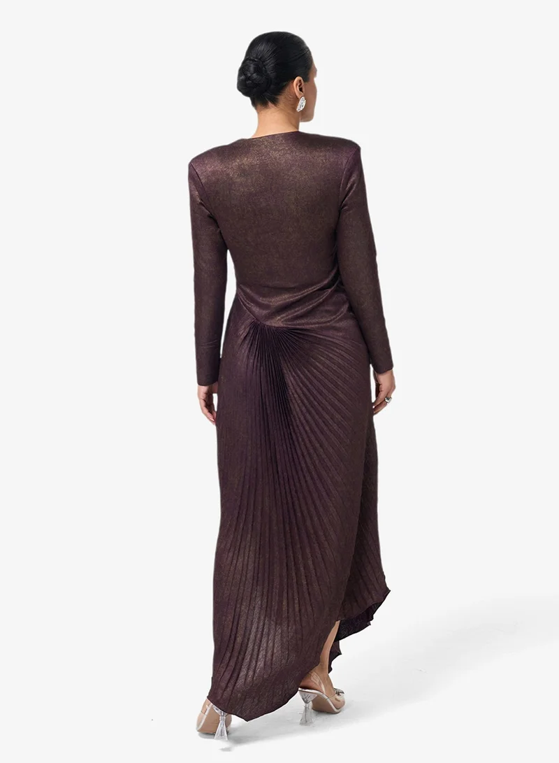 Threadz By Ajooni  Pleated Long Sleeve Maxi Dress for Women | Best Price UAE