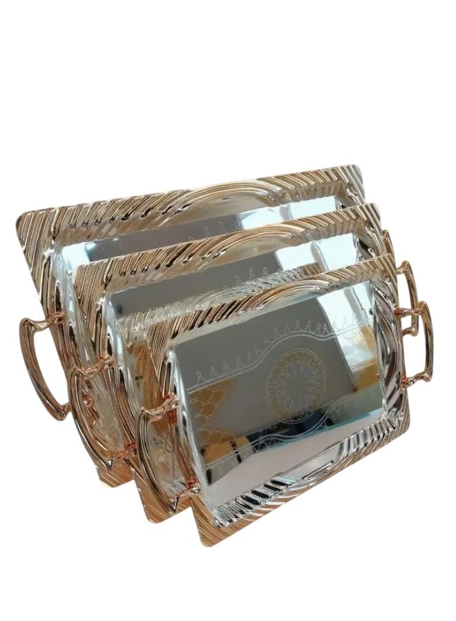 Trust 3-Piece Stainless Steel Rectangular Serving Tray Set Silver/Gold - Image 1