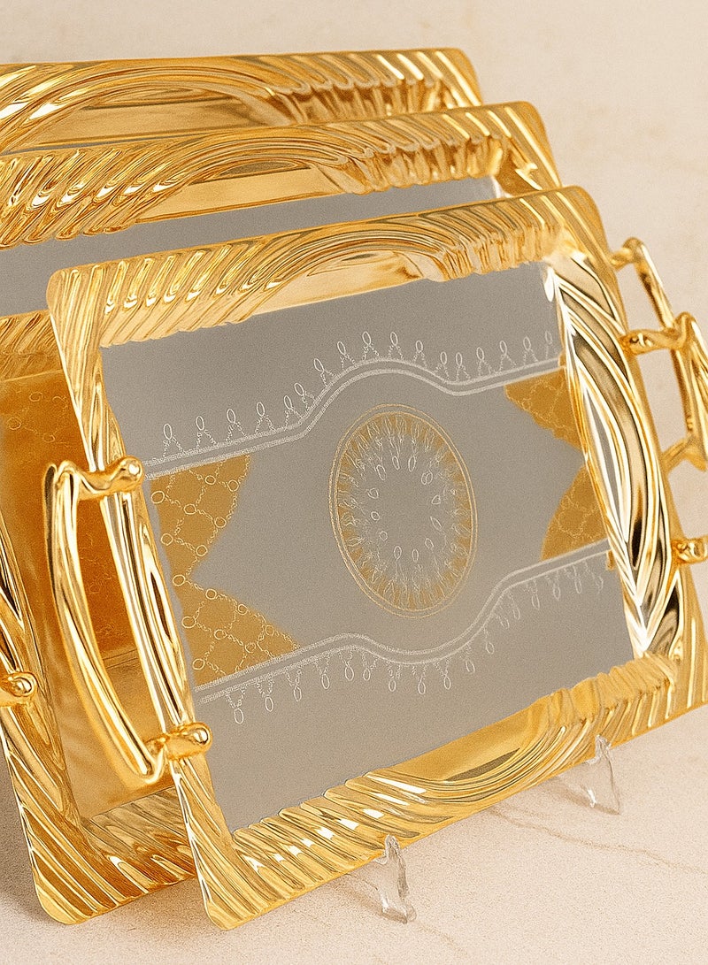 Trust 3-Piece Stainless Steel Rectangular Serving Tray Set Silver/Gold - Image 3
