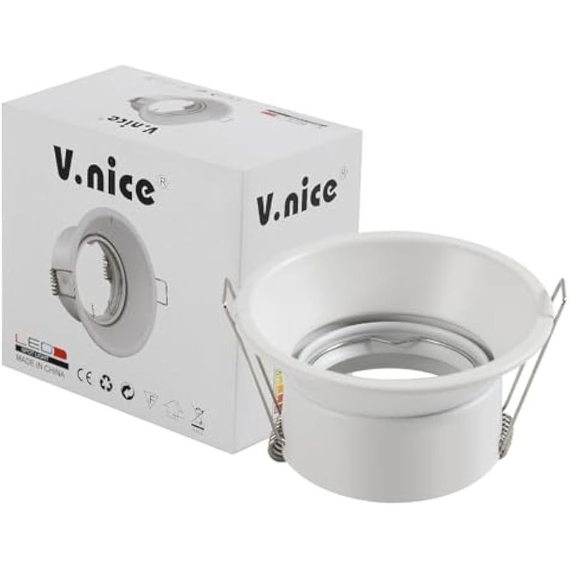 V.Nice 6-Pack Round LED Recessed Downlight Housing – White Adjustable 30° Ceiling Spotlight Trim, GU5.3 Aluminium Frame, Flush Mount Fixture for Modern UAE Lighting Projects (Bulbs Not Included) - Image 1