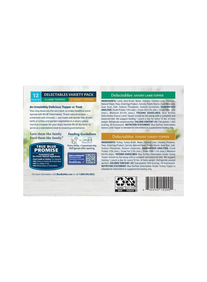 بلو بافلو مجموعة متنوعة من أطعمة الكلاب الرطبة الطبيعية من Delectables، عشاء لحم الضأن والديك الرومي، 3 أونصة (12 عبوة - 6 من كل نكهة) - Image 2
