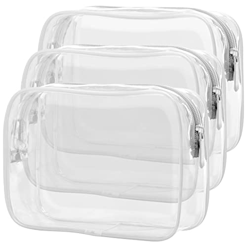 PACKISM Clear Makeup Bag - 3 Pack Clear Travel Bags for Toiletries for Women, Cosmetic Bags Carry on Toiletry Travel Essentials, White Large - Image 1