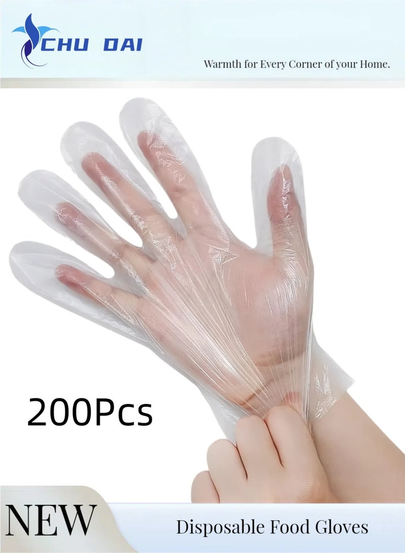CHU DAI 200pcs Disposable Gloves - Premium PE Material - Powder Free & Latex Free - Extra Thick 0.08mm for Arabic Cooking - Image 1