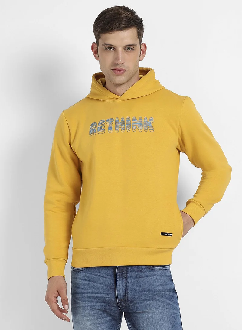 كامبوس سوترا هودي رجالي أصفر خردلي بطبعة ريثينك