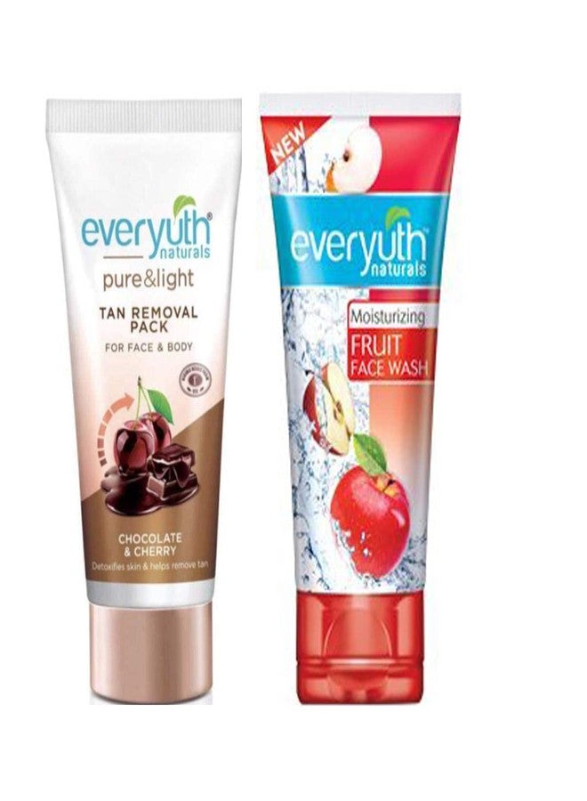 Everyuth Naturals Fruit Face Wash, 50gm and Chocolate and Cherry Tan Removal Face Pack, 50gm - Image 1