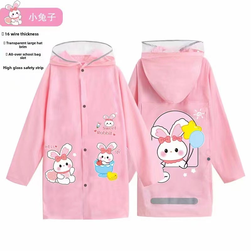 Generic Cute Kids Raincoat with Extended Backpack Flap 705 pink cute rabbit (extra large lengthened with schoolbag) 