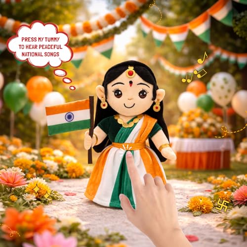 Panda's Box Mantra Chanting Bharat MATA | As Seen on Shark Tank | Musical Soft Plush Toy | Non-Toxic, Safe| Best Gift for Republic, Independence Day for Kids(Boys,Girls)| Free Colouring Book| 30 CM - Image 3
