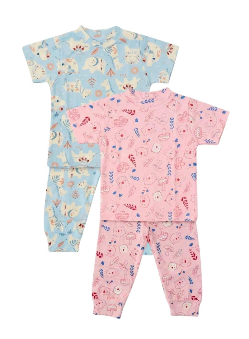 Rand Baby Pack of 2 Baby Girl Short Sleeve Top and Pants Pajama Set - Image 1