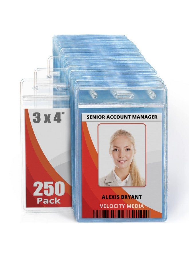 Mifflin-USA Large (L) Vertical ID Badge Holders (Clear, 3x4 inch, 250 Pack), Plastic Nametag Covers with Zipper, Name Tag Holder - Image 1