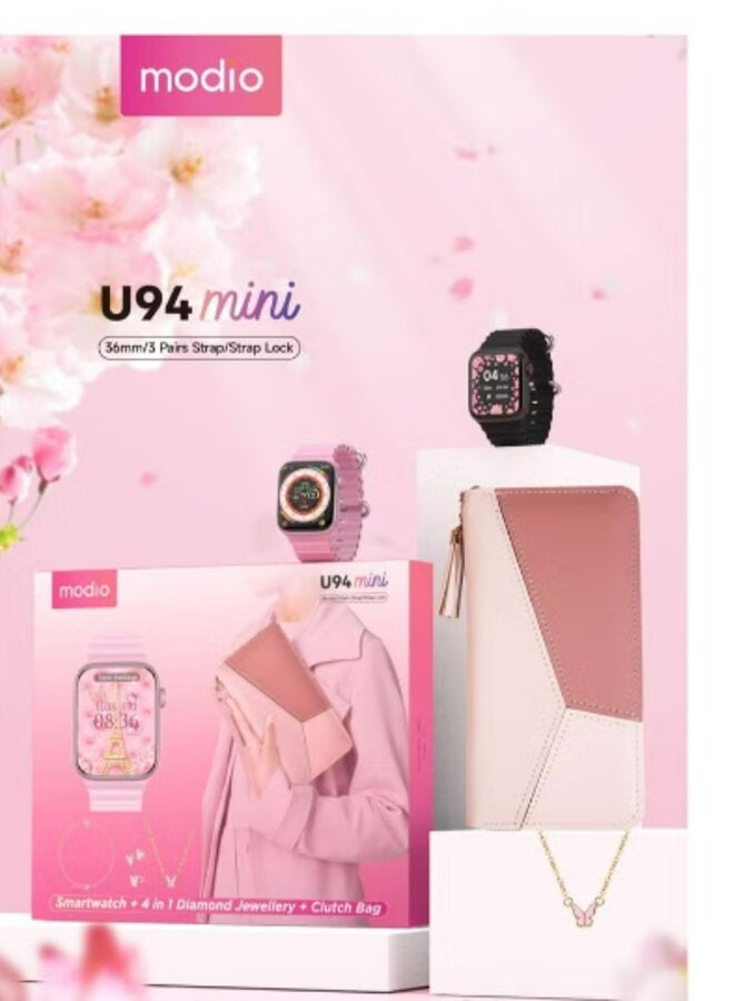 modio Smart Watch U94 Mini with 3 Pairs Strap with 4 in 1 jewellery and Clutch Hand Bag and Wireless Charging - Image 3