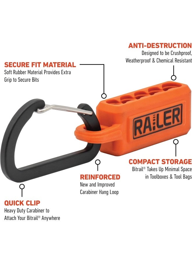 Generic - Railer Screwdriver Bit Holder Storage Organizer – 5-Hole Black and Orange Bit Holder with Carabiner - 2 Pack - Image 1