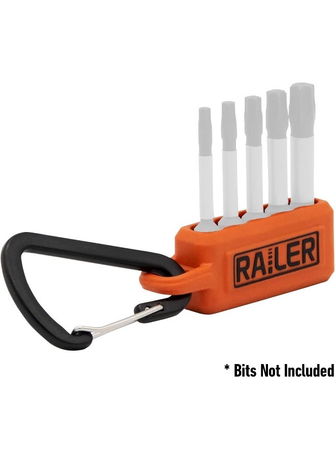 Generic - Railer Screwdriver Bit Holder Storage Organizer – 5-Hole Black and Orange Bit Holder with Carabiner - 2 Pack - Image 1