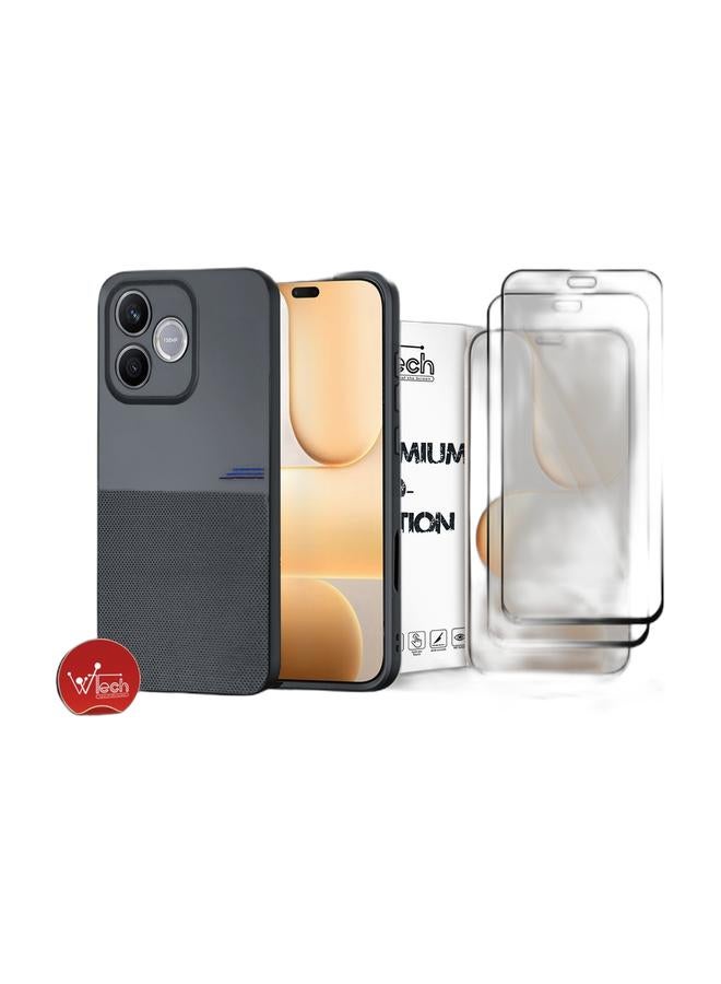 Wtech Honor 600 Lite 5G 2026 Fashion TPU Soft Silicone Sides Texture Case Cover - Black & [2 PACK] Honor 600 Lite 5G 2026 Premium E2E Series Full Glue Full Cover Tempered Glass Screen Protector (MSGECN) - Clear/Black Bundle - Image 1