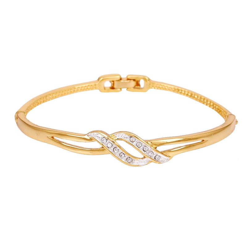 Estele 24 Kt Gold and Silver Plated Wave Twin line wrap Cuff bracelet - Image 1