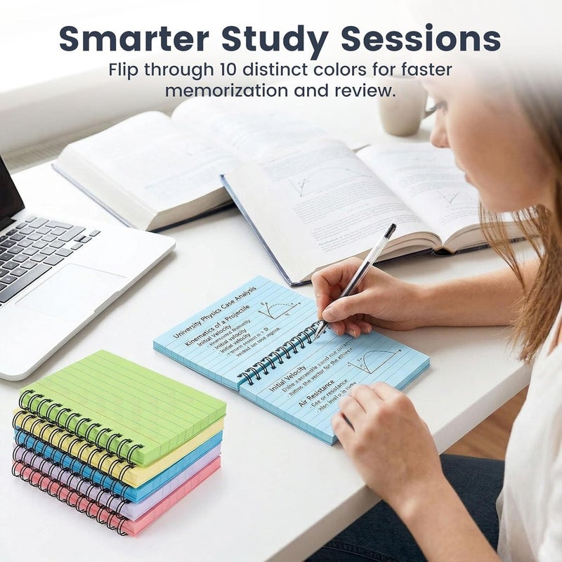 Koogel 500PCS Multicolor Index Cards, Ruled Flash Cards with Double Covers Record Revision Note Paper with Spiral 5x3 Inches for School Office Household Memory Learning Taking To Do List - Image 4