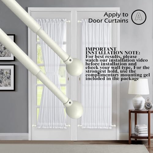 ARNORX Cafe Curtain Rods for French Door 2 Pack Adjustable 1628 Inch 38 Diameter White Screw Mount Recommended for DailyUse Doors Adhesive for Lightweight Curtains LowTraffic Doors - Image 3
