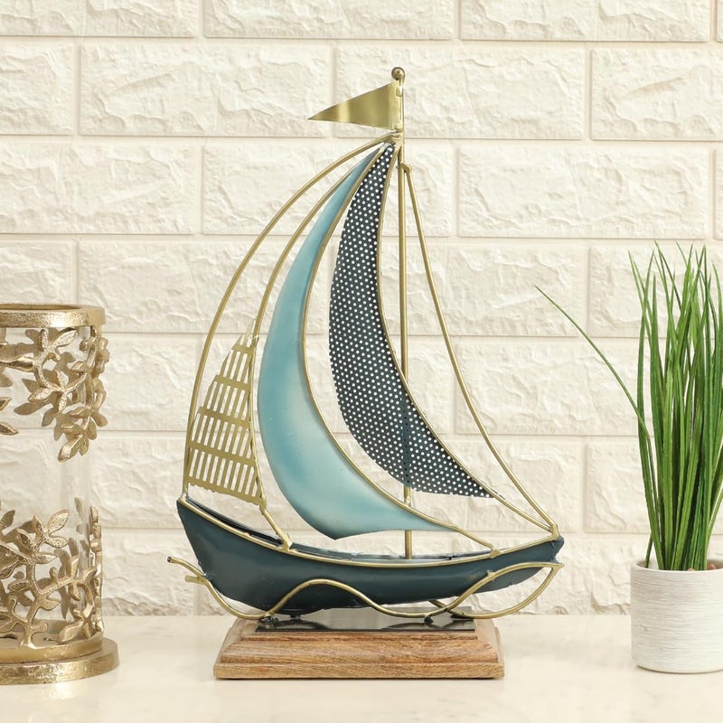 vedas vedas Multicolour Metal Wood Gale Boat Ship Model Figurine Showpiece for Living Room Bedroom Hall Hotel Office Home Decor 12 x 17 inches  - Image 1