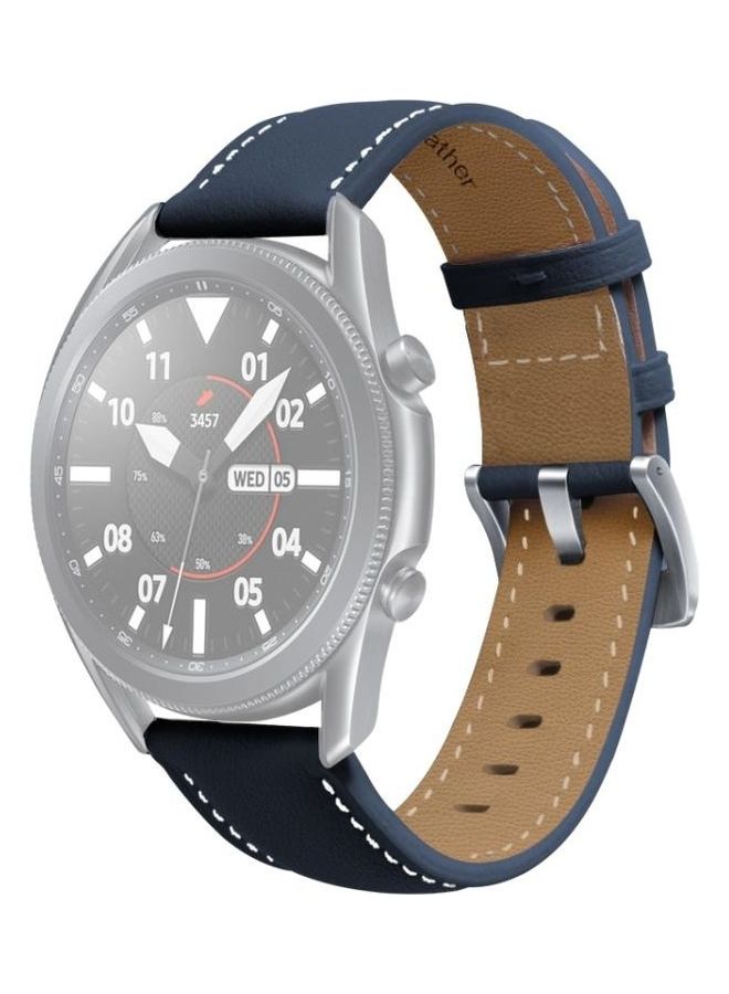 NIBEMINENT Leather with Buckle Replacement Watchband For Samsung Galaxy Watch3 41mm Dark Blue - Image 2