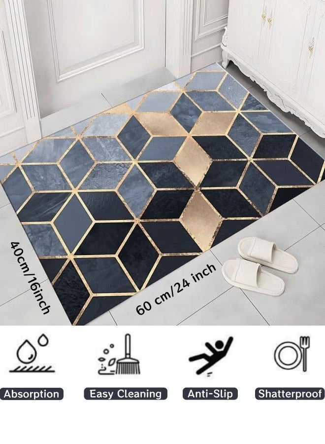 Poxvalzor Kitchen Floor Mat, 40×60cm Anti-Slip Bathroom Mat with 3D Geometric Pattern, Water & Oil Absorbent, Drainage Carpet for Kitchen, Bathroom, Doorstep, Bedroom - Image 2