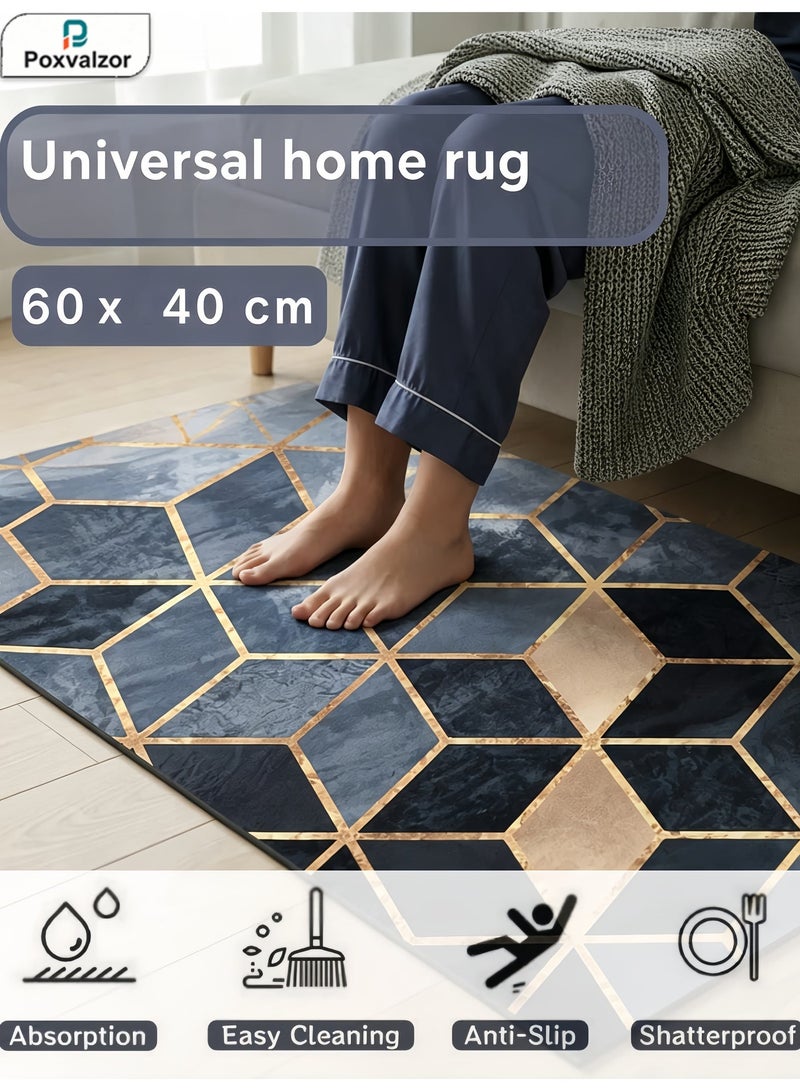 Poxvalzor Kitchen Floor Mat, 40×60cm Anti-Slip Bathroom Mat with 3D Geometric Pattern, Water & Oil Absorbent, Drainage Carpet for Kitchen, Bathroom, Doorstep, Bedroom - Image 1