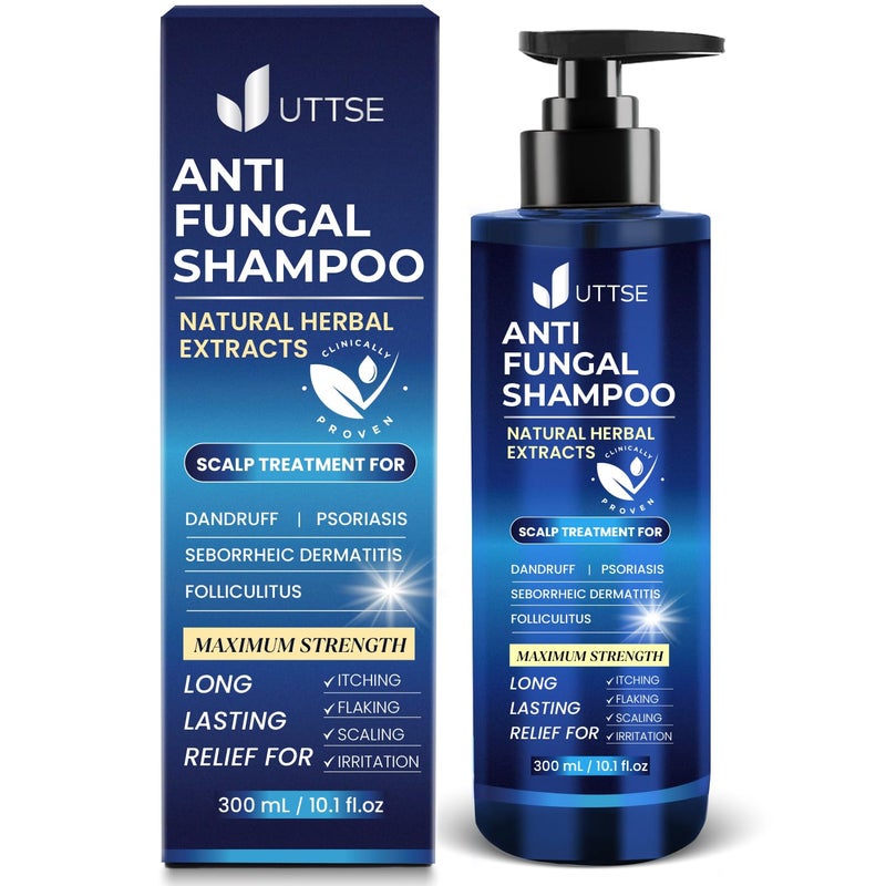 Uttse Anti-Fungal Shampoo for Scalp Psoriasis: Dandruff Shampoo for Folliculitis and Seborrheic Dermatitis - Relieves Itchy & Dry Scalp - 300 mL / 10.1 fl.oz - Image 1