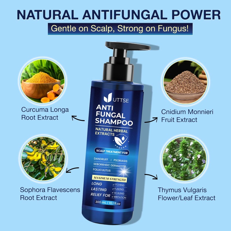 Uttse Anti-Fungal Shampoo for Scalp Psoriasis: Dandruff Shampoo for Folliculitis and Seborrheic Dermatitis - Relieves Itchy & Dry Scalp - 300 mL / 10.1 fl.oz - Image 2