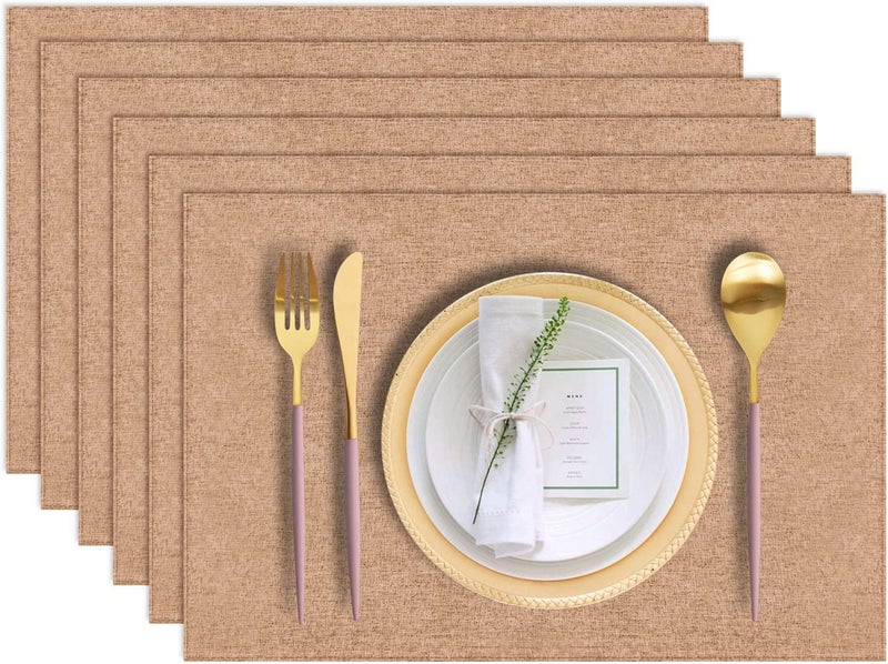 LANDVIEW Cloth Placemats Set of 6, Cotton Linen Blend Machine Washable Durable Linen Table Mats, Heat Resistant Placemats Wrinkle Free Place Mats for Dining Table, Easy to Clean (Linen, 6) - Image 1