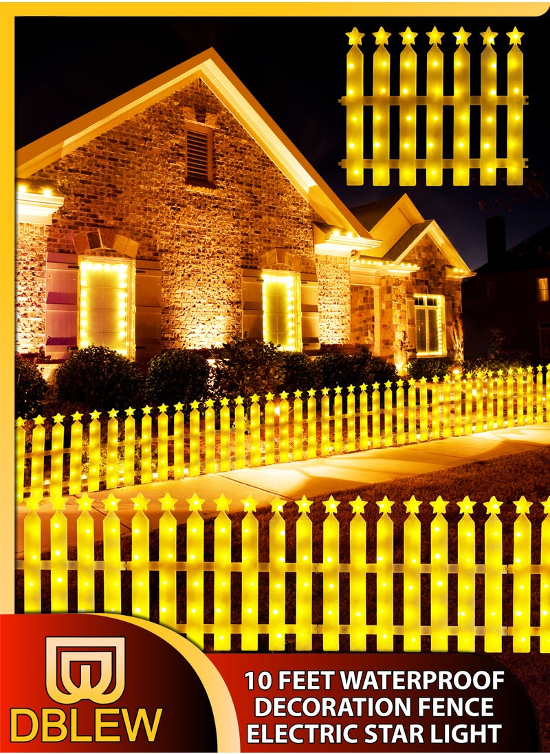 DBLEW 10 Foot Star Shaped Ground Picket Fences Set of 8 Fences with 8 Dazzling Lighting Styles for Christmas Tree Decoration Landscape Patio Yard Garden Pathway Fencing Lights Courtyard Edging Border  - Image 1