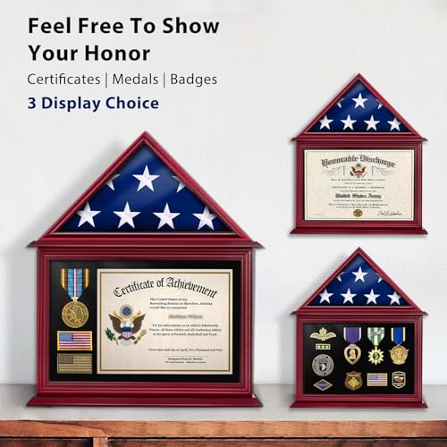 ASmileIndeep Flag Display Case Box for Folded 3'x5' American Flag Solid Wood Military Flag Certificate Shadow Box with Wall Mount Display Flag Frame Holder for Badges Medals (Mahogany) - Image 5