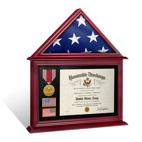 ASmileIndeep Flag Display Case Box for Folded 3'x5' American Flag Solid Wood Military Flag Certificate Shadow Box with Wall Mount Display Flag Frame Holder for Badges Medals (Mahogany) - Image 1