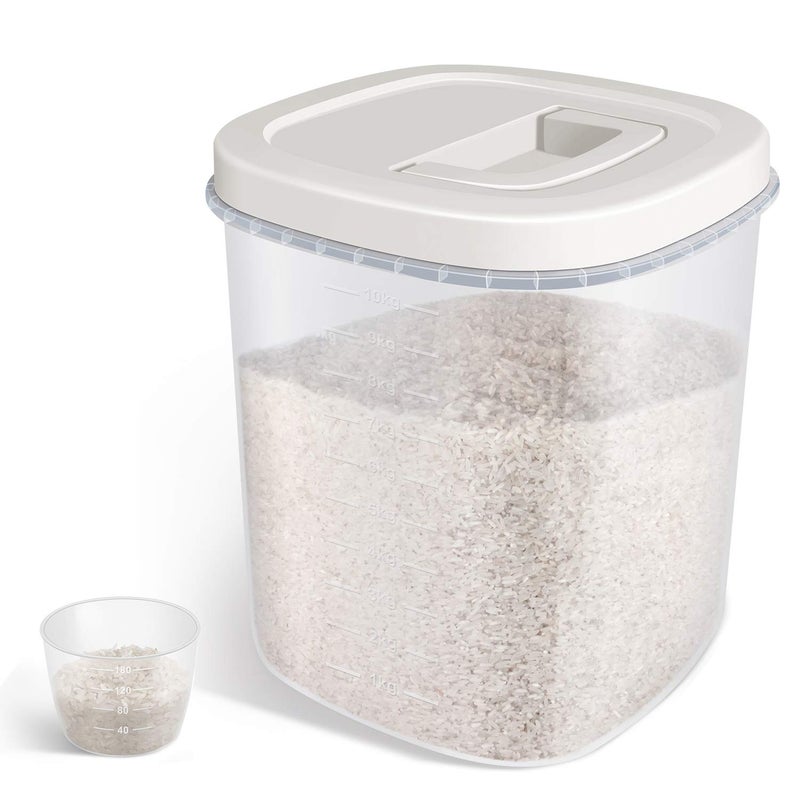 10 Liter Large Airtight Rice Storage Container with Lid  Measuring Cup  BPA Free Plastic Cereal  Dry Food Bin