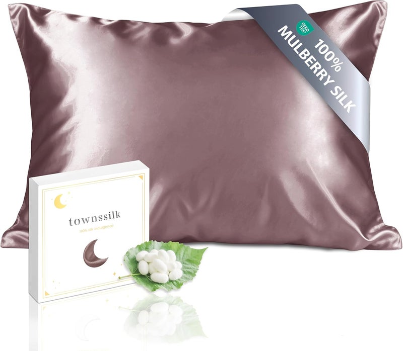 townssilk Double Sided 100% 19mm Pure Blackberry Silk Pillowcase for Hair and Skin Health 1 Piece 50x80cm Pillowcase with Hidden Zipper Graypurple - Image 1