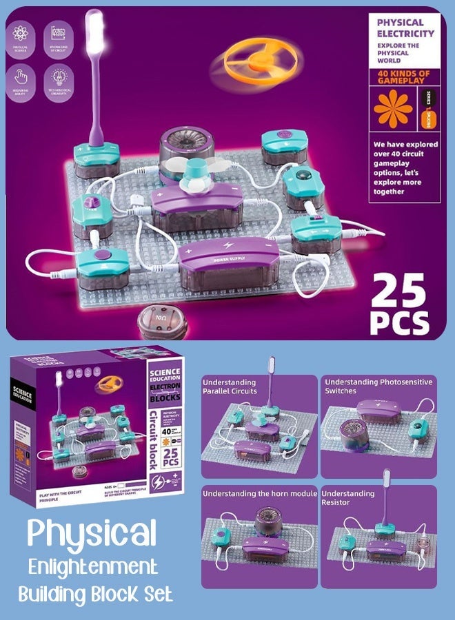 Joudiplay Science Kits for Kids, STEM Kits for Kids, Electronics Exploration Kit, 101 Experiments Learning Electricity, 25 PCS Circuit Blocks Boar, DIY Electronics Exploration Kit, Physics Science Circuits Toy - Image 1