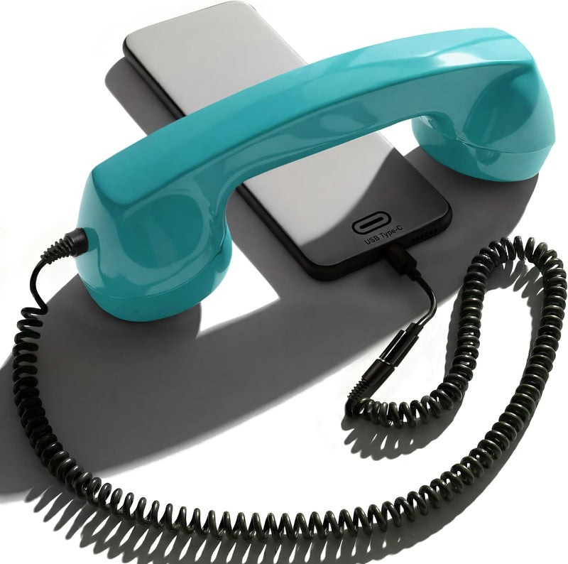 Opis Technology 60s Micro USB-C Edition: Retro Telephone Handset for Mobile Phones & Smartphones, Corded Phone Receiver with 3.5 mm Plug & USB-C for Android, Tablets & Computers (Turquoise) - Image 1