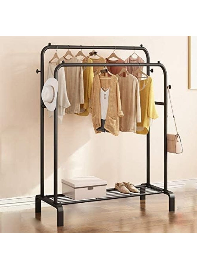 BLOOMING TIME Multipurpose Clothing Garment Rack with Bottom Shelves,Metal Clothes Stand Rack with Rod and Lower Storage Shelf, Heavy Duty Coat Rack and Shoe Bench Storage Stand for Indoor Bedroom Double Rack - Image 2