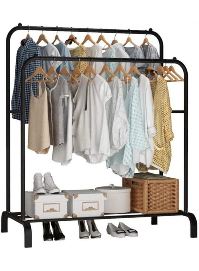 BLOOMING TIME Multipurpose Clothing Garment Rack with Bottom Shelves,Metal Clothes Stand Rack with Rod and Lower Storage Shelf, Heavy Duty Coat Rack and Shoe Bench Storage Stand for Indoor Bedroom Double Rack - Image 3