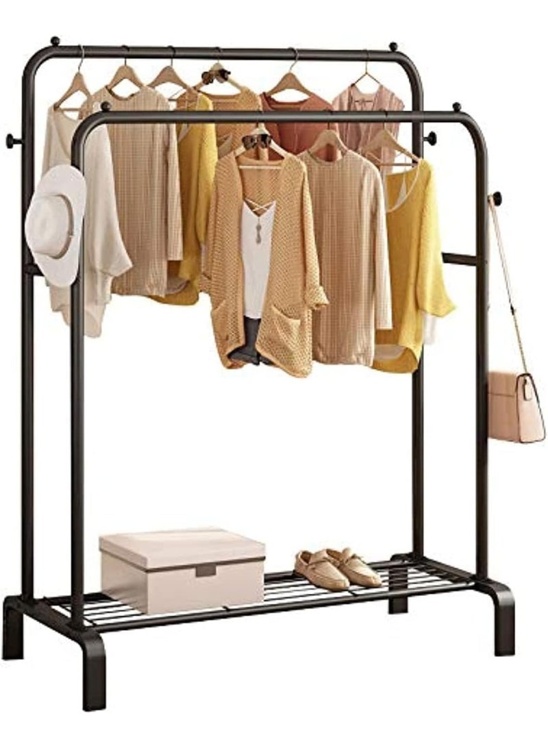 BLOOMING TIME Multipurpose Clothing Garment Rack with Bottom Shelves,Metal Clothes Stand Rack with Rod and Lower Storage Shelf, Heavy Duty Coat Rack and Shoe Bench Storage Stand for Indoor Bedroom Double Rack - Image 1