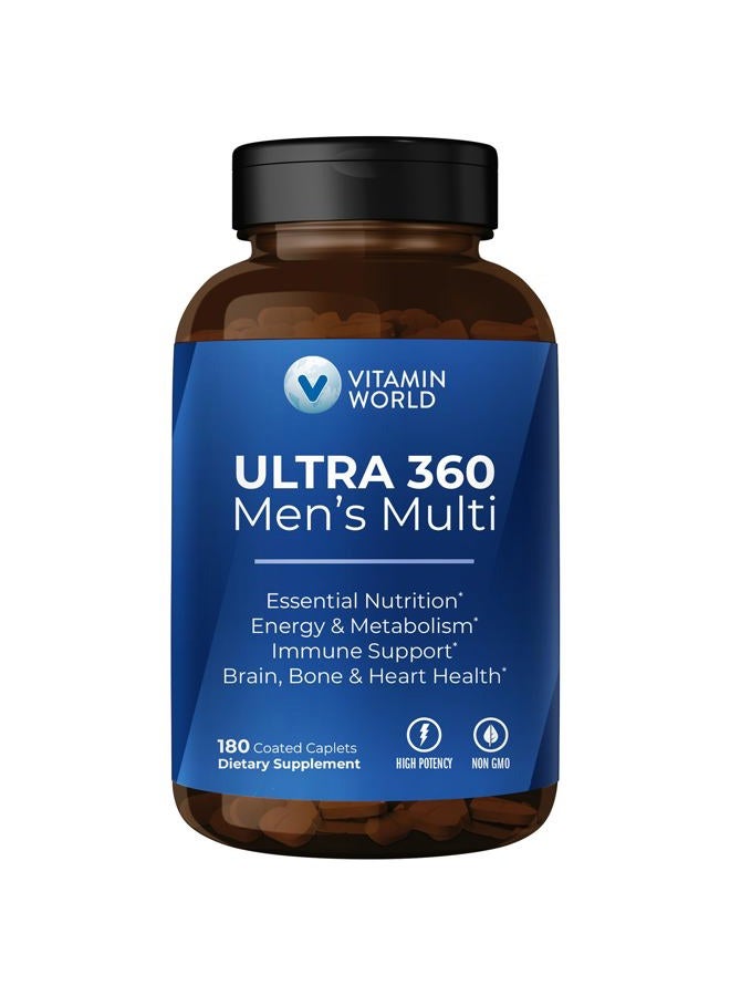 VITAMIN WORLD Ultra 360 Multivitamin for Men, Men's Multivitamin with Herbs & Antioxidants for Energy & Performance, Supplement with Vitamin A, C, D, E, B12 & Zinc for Immune Support, 180 Caplets - Image 1