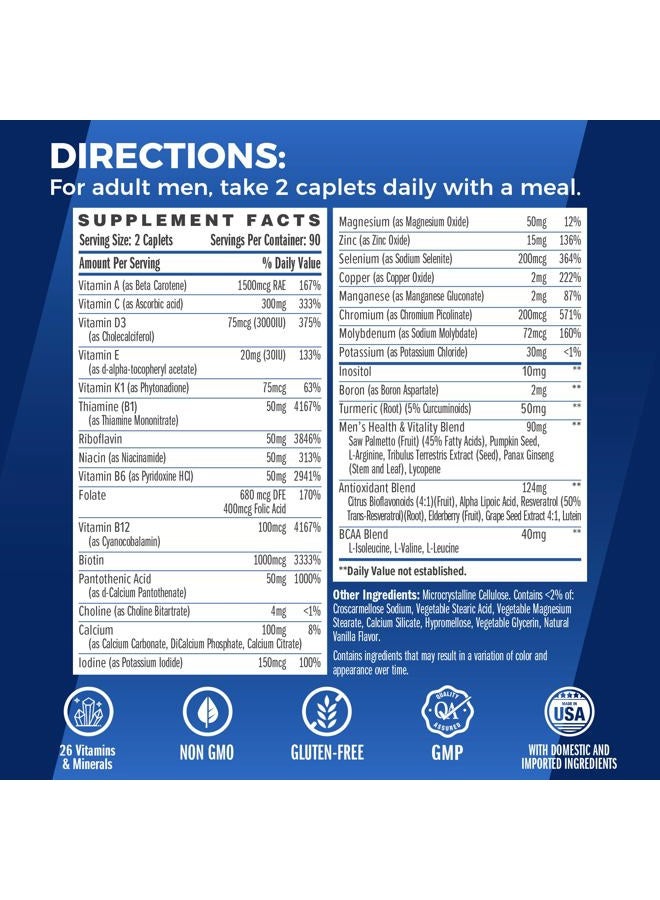 VITAMIN WORLD Ultra 360 Multivitamin for Men, Men's Multivitamin with Herbs & Antioxidants for Energy & Performance, Supplement with Vitamin A, C, D, E, B12 & Zinc for Immune Support, 180 Caplets - Image 2