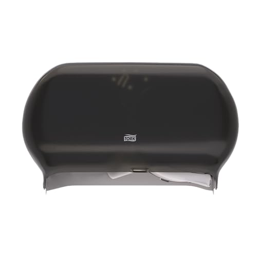 Tork Twin Jumbo Toilet Paper Roll Dispenser Smoke T22, Refill Indicator Window, 56TR - Image 1
