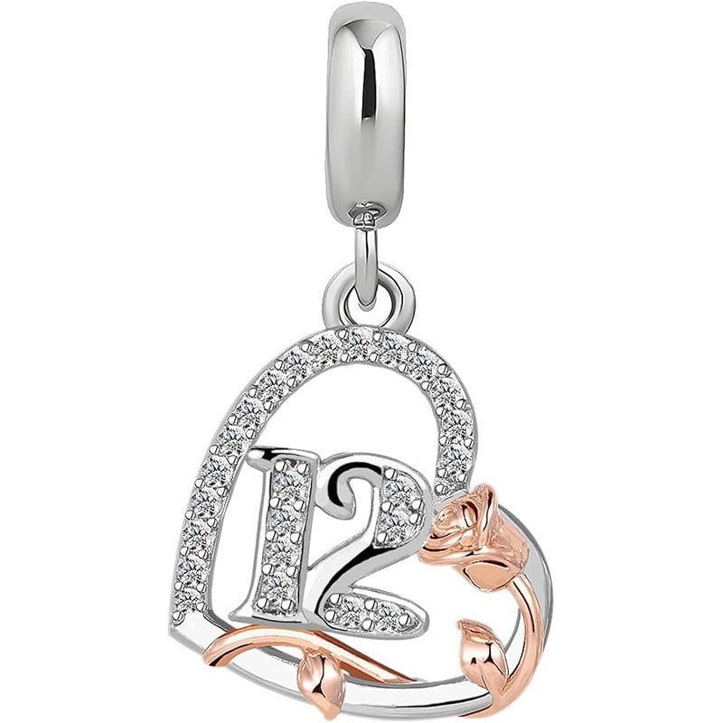 ZakiaHo 12 13 16 18 21 30 40 50 60 70 80 Birthday Charms for Bracelets Womens Rose Flower Love Heart Charm Beads Compatible with Pandora Bracelets - Image 2