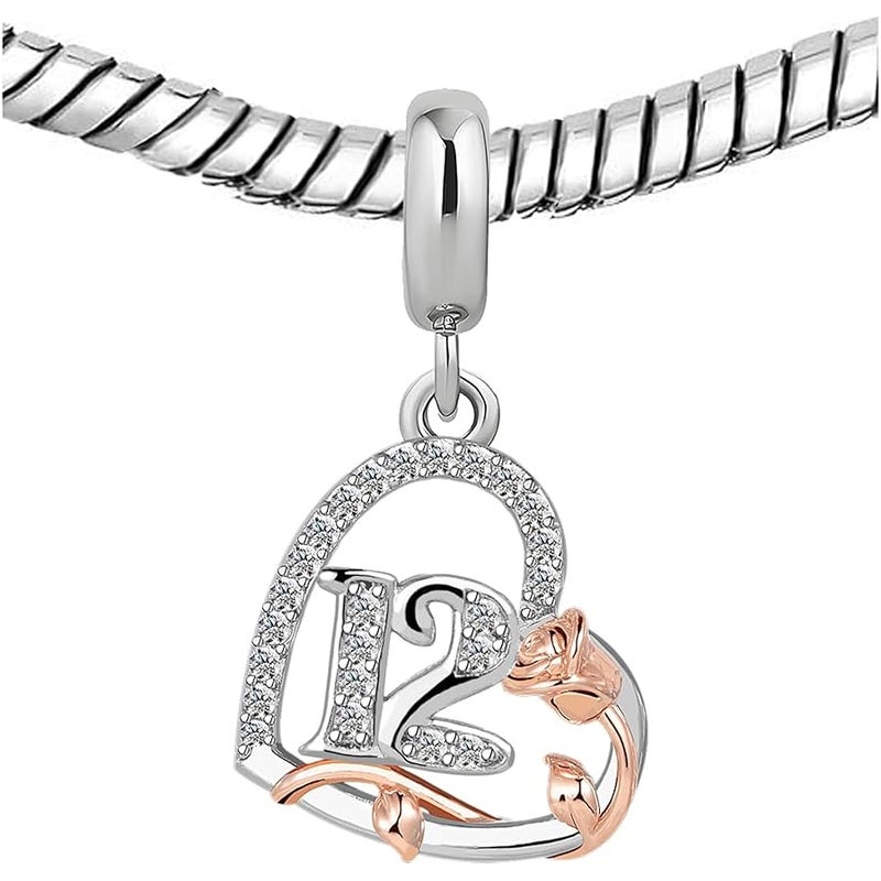 ZakiaHo 12 13 16 18 21 30 40 50 60 70 80 Birthday Charms for Bracelets Womens Rose Flower Love Heart Charm Beads Compatible with Pandora Bracelets - Image 4