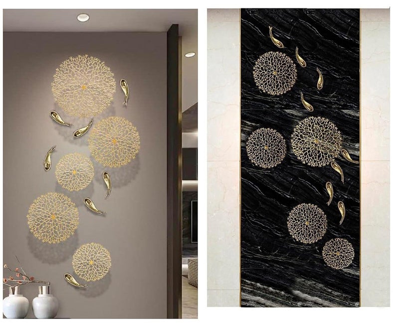 ZOVE ZOVE Modern Handcrafted luxury Set of 12 Lotus Leaf with Fish Metal Wall Decor Perfect for Living RoomDrawing RoomHotel Restaurant Color Electrolplated Gold  - Image 5