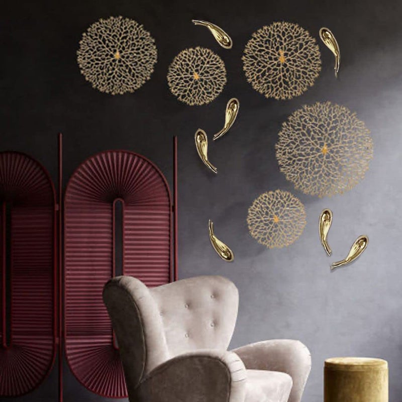 ZOVE ZOVE Modern Handcrafted luxury Set of 12 Lotus Leaf with Fish Metal Wall Decor Perfect for Living RoomDrawing RoomHotel Restaurant Color Electrolplated Gold  - Image 2