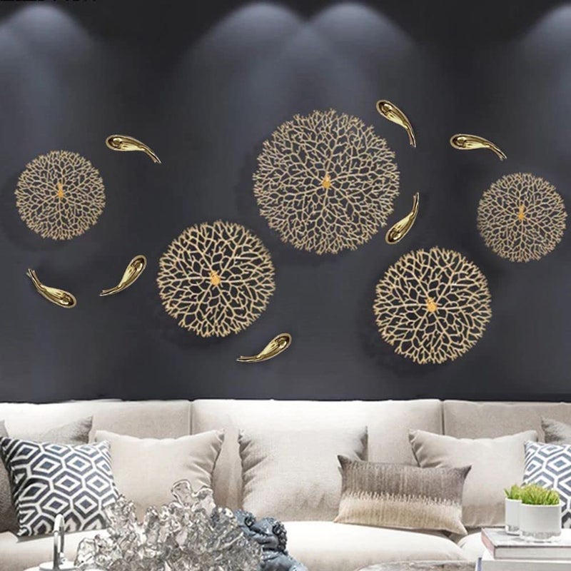 ZOVE ZOVE Modern Handcrafted luxury Set of 12 Lotus Leaf with Fish Metal Wall Decor Perfect for Living RoomDrawing RoomHotel Restaurant Color Electrolplated Gold  - Image 1